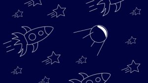 Illustration of rockets and stars with a dark blue background, ideal for desktop wallpapers.