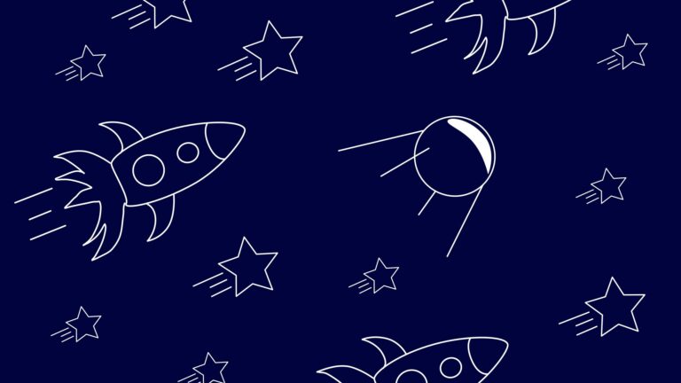Illustration of rockets and stars with a dark blue background, ideal for desktop wallpapers.